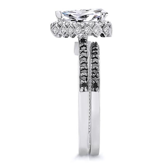 White Gold Eva Pear Shaped Moissanite Black Diamond Accent Halo Ring Set Image 3