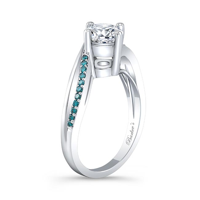 Platinum Split Shank Blue Diamond Accent Moissanite Ring Image 2