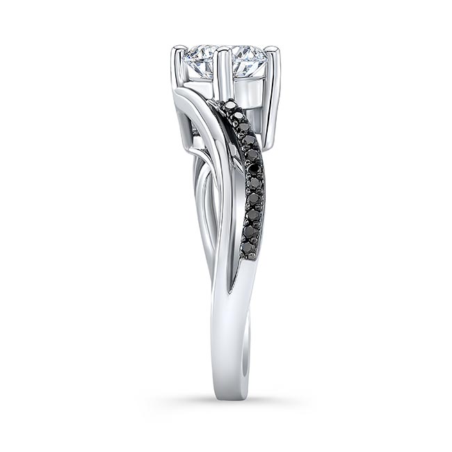  White Gold Split Shank Black Diamond Accent Engagement Ring Image 3