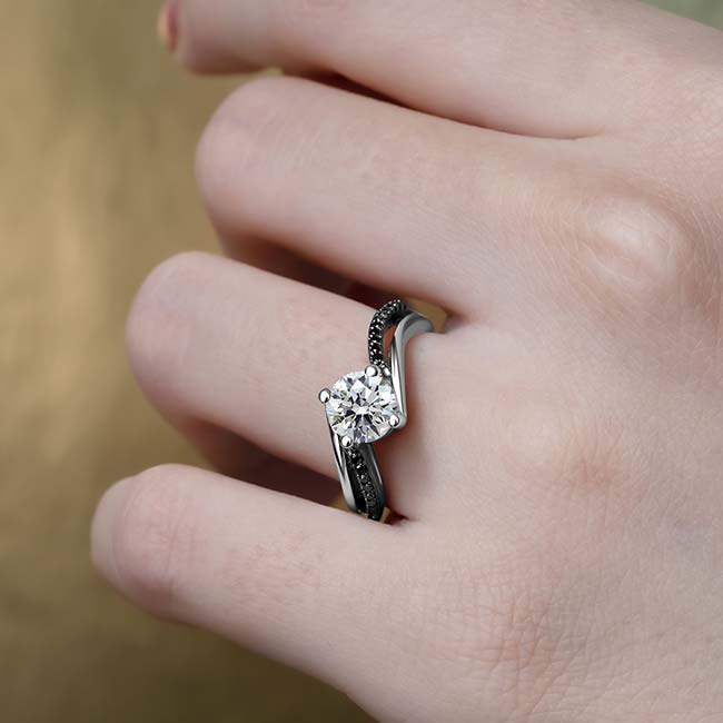  White Gold Split Shank Black Diamond Accent Engagement Ring Image 4