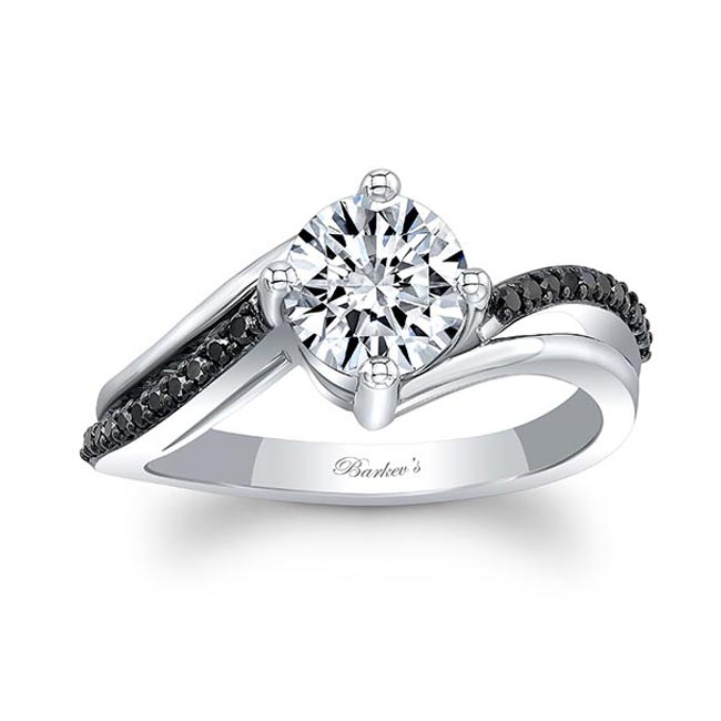  White Gold Split Shank Black Diamond Accent Engagement Ring Image 1