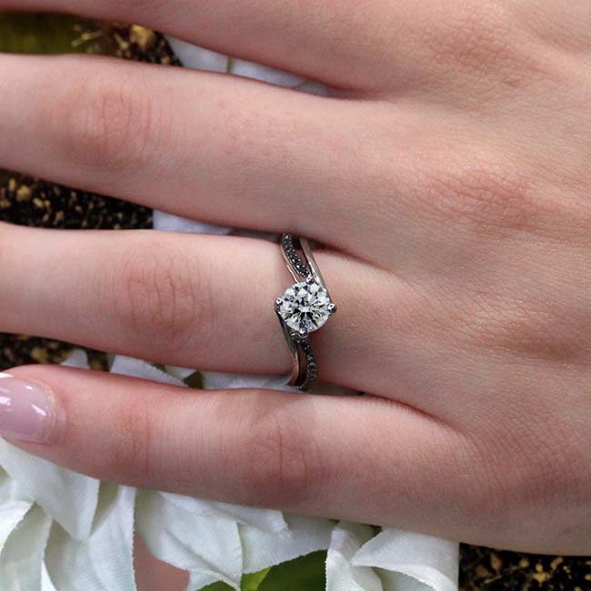  Split Shank Black Diamond Accent Engagement Ring Image 5
