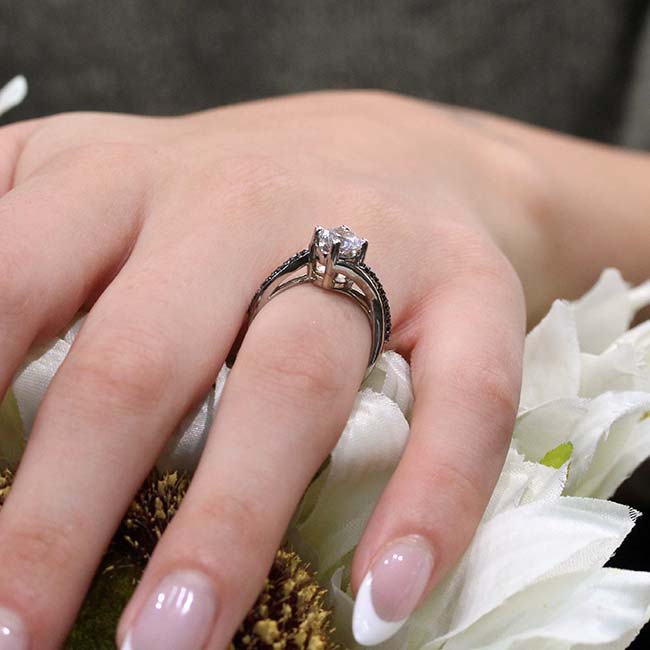 Split Shank Black Diamond Accent Engagement Ring Image 6