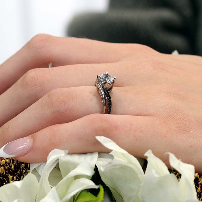  Split Shank Black Diamond Accent Engagement Ring Image 7
