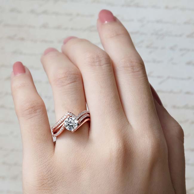  Rose Gold Lab Grown Diamond Split Shank Engagement Ring Set Image 4