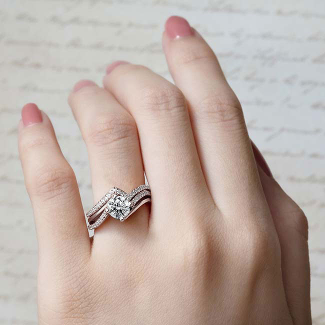  White Gold Lab Grown Diamond Split Shank Engagement Ring Set Image 4
