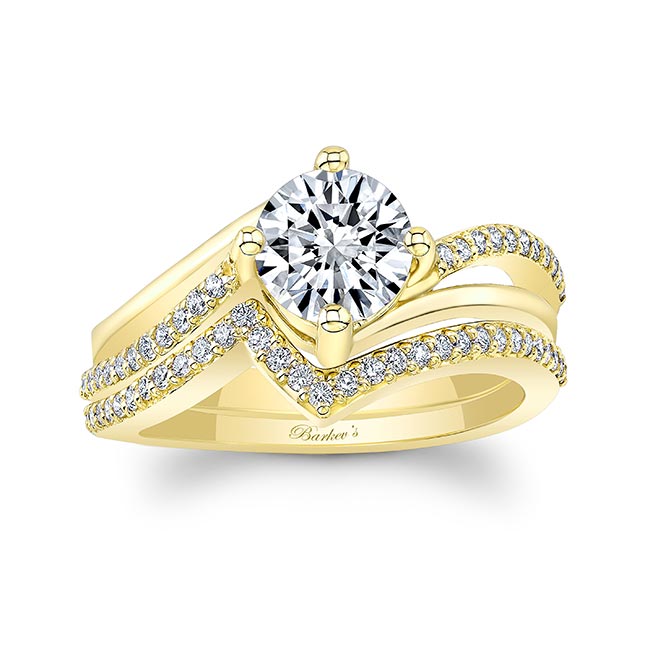 Yellow Gold Lab Grown Diamond Split Shank Engagement Ring Set Image 1