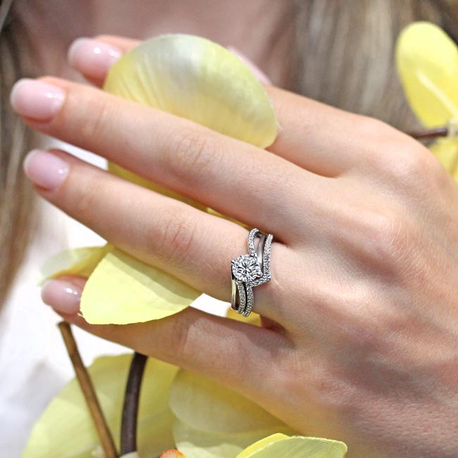  White Gold Lab Grown Diamond Split Shank Engagement Ring Set Image 5