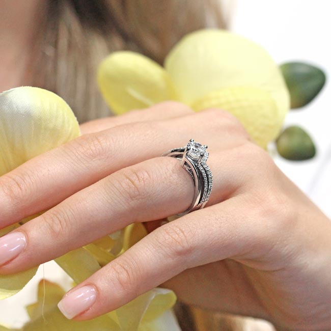  White Gold Lab Grown Diamond Split Shank Engagement Ring Set Image 7