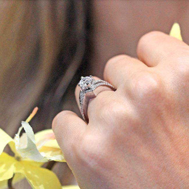  White Gold Lab Grown Diamond Split Shank Engagement Ring Set Image 8