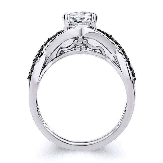 Platinum Black Diamond Accent Moissanite Criss Cross Ring Set Image 2