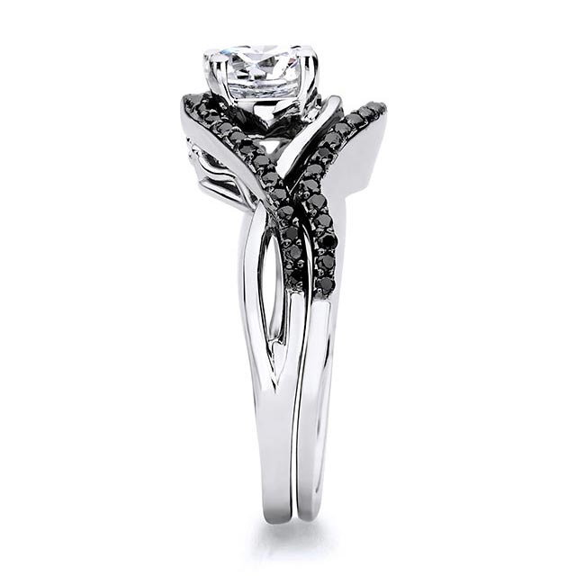 Platinum Black Diamond Accent Moissanite Criss Cross Ring Set Image 3