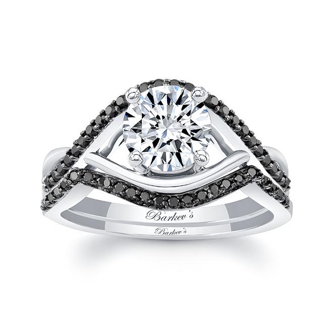Platinum Black Diamond Accent Moissanite Criss Cross Ring Set Image 1