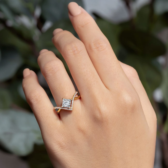  Yellow Gold Unique Princess Cut Lab Grown Diamond Engagement Ring Image 4