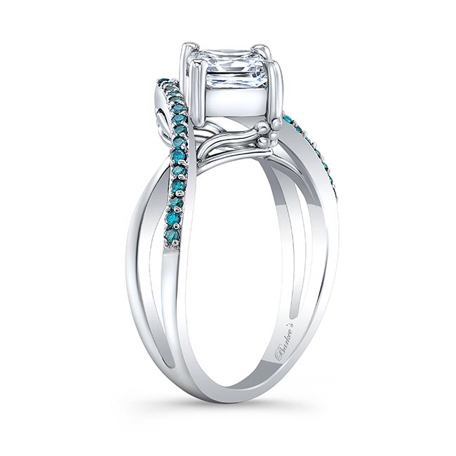  White Gold Unique Princess Cut Blue Diamond Accent Ring Image 2
