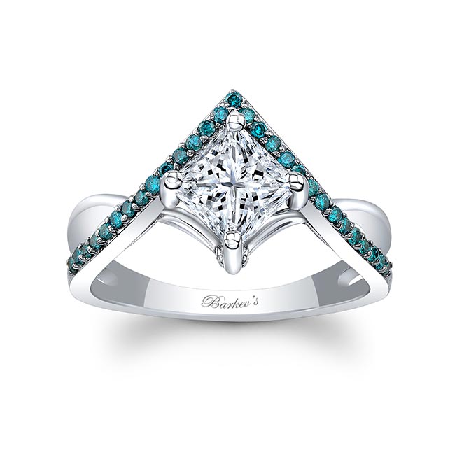  White Gold Unique Princess Cut Blue Diamond Accent Ring Image 1