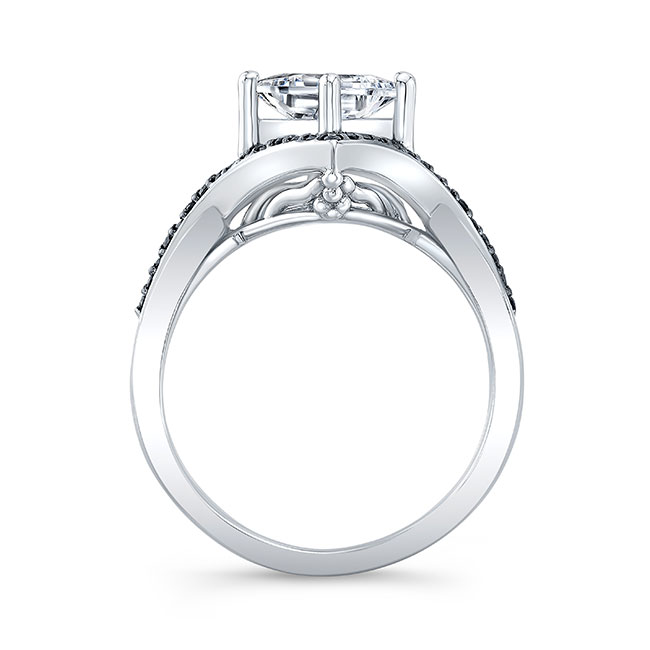  White Gold Unique Princess Cut Black Diamond Accent Ring Image 2