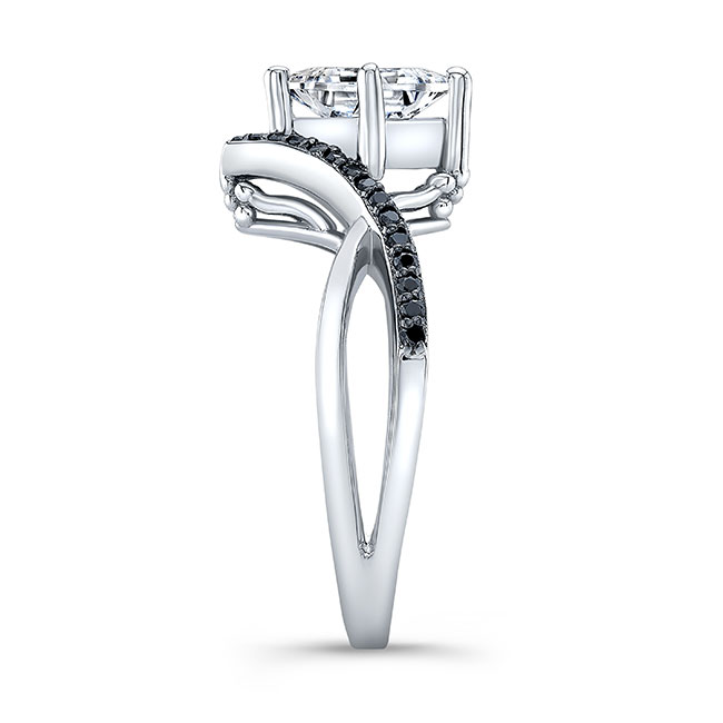 White Gold Unique Princess Cut Black Diamond Accent Ring Image 8