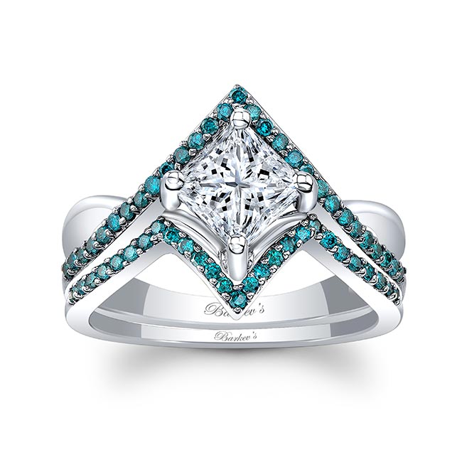  Unique Princess Cut Blue Diamond Accent Moissanite Ring Set Image 1