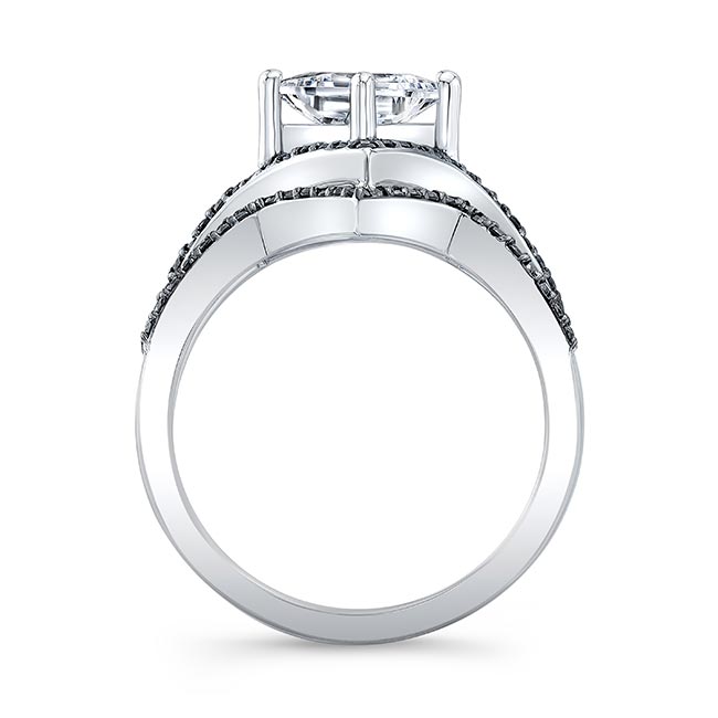  White Gold Unique Princess Cut Black Diamond Accent Ring Set Image 2
