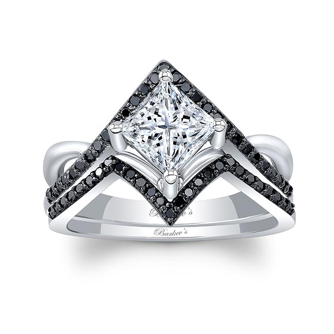 Platinum Unique Princess Cut Black Diamond Accent Ring Set Image 1