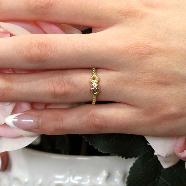 Yellow Gold Double Heart Promise Ring Image 2