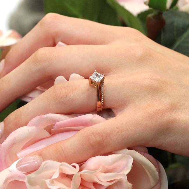 Rose Gold Princess Cut Lab Diamond Split Shank Ring Image 5