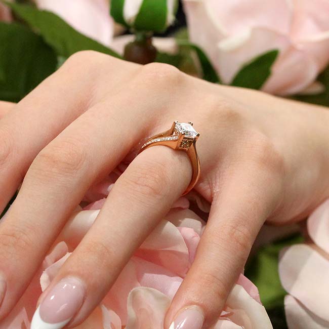 Rose Gold Princess Cut Lab Diamond Split Shank Ring Image 6