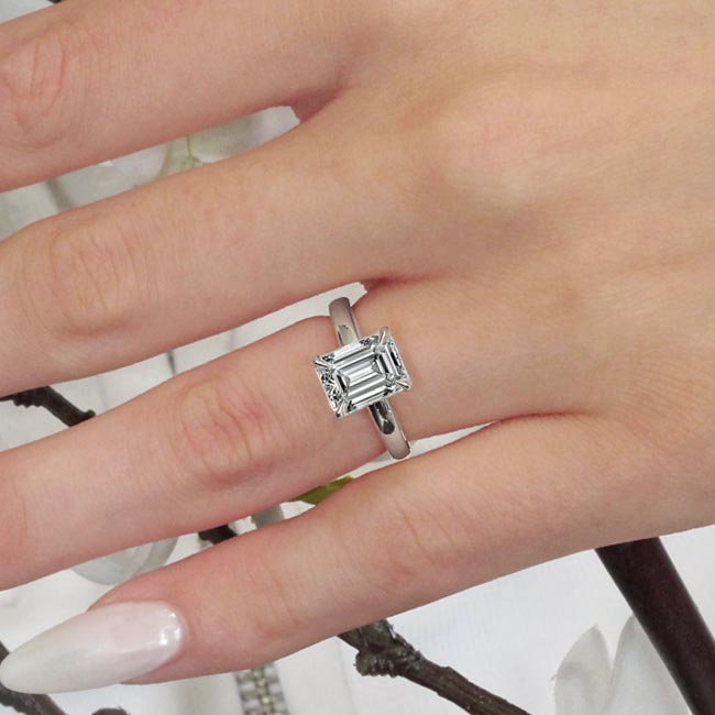 Platinum Lia Emerald Cut Moissanite Engagement Ring Image 4