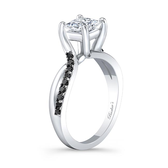 Platinum Princess Cut Moissanite Black Diamond Accent Ring Image 2