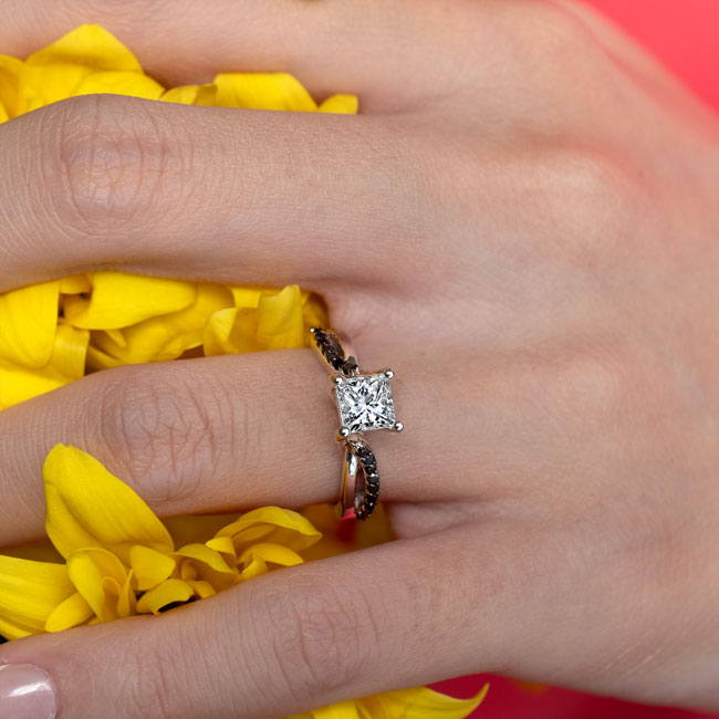  White Gold Princess Cut Moissanite Black Diamond Accent Ring Image 3