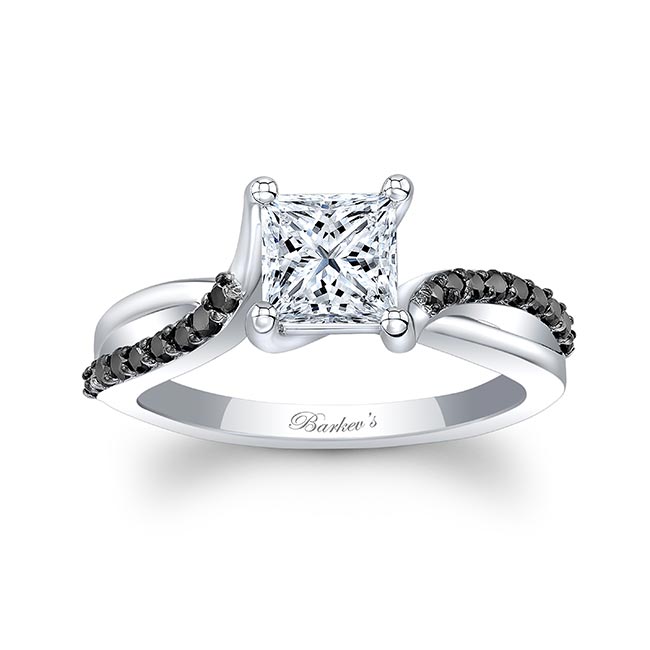 Platinum Princess Cut Moissanite Black Diamond Accent Ring Image 1