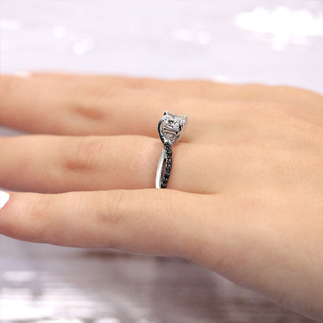  White Gold Princess Cut Moissanite Black Diamond Accent Ring Image 5