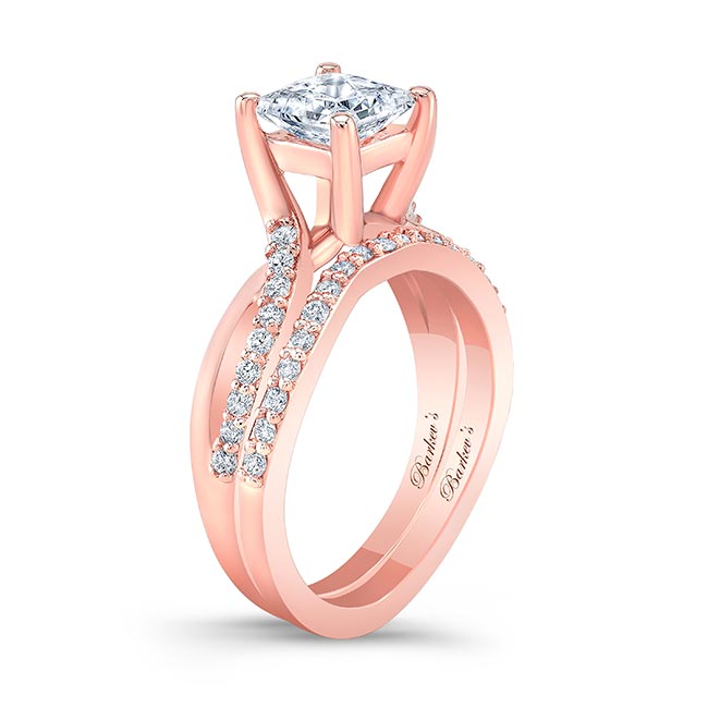  Rose Gold Princess Cut Lab Grown Diamond Ring Set Image 2