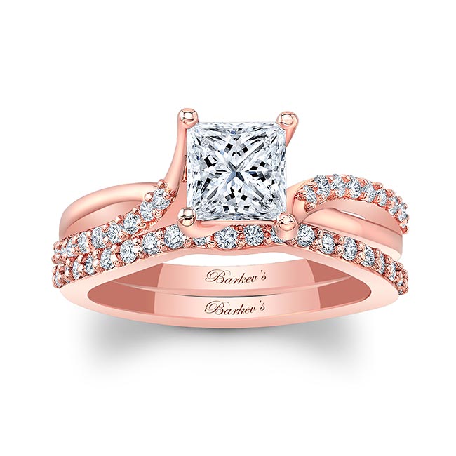  Rose Gold Princess Cut Lab Grown Diamond Ring Set Image 1