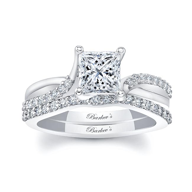  White Gold Princess Cut Lab Grown Diamond Ring Set Image 1