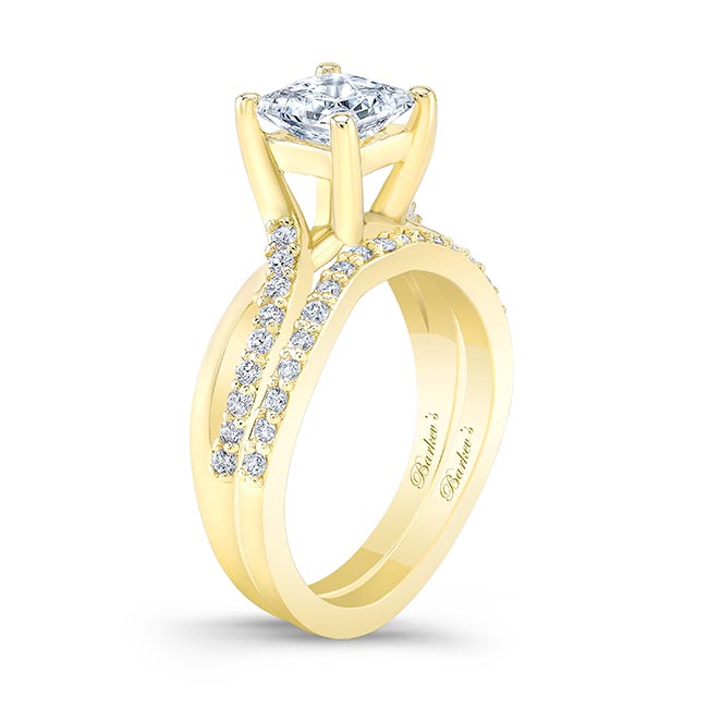  Yellow Gold Princess Cut Lab Grown Diamond Ring Set Image 2
