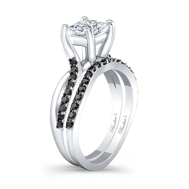  Princess Cut Moissanite Black Diamond Accent Ring Set Image 2