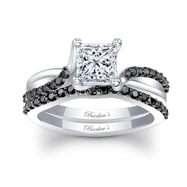  Princess Cut Moissanite Black Diamond Accent Ring Set Image 1