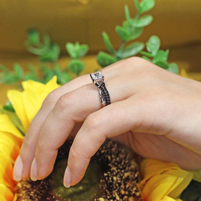  Princess Cut Black Diamond Accent Ring Set Image 5