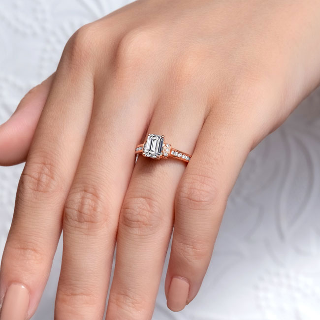  Rose Gold Emerald Cut Diamond Ring Image 3