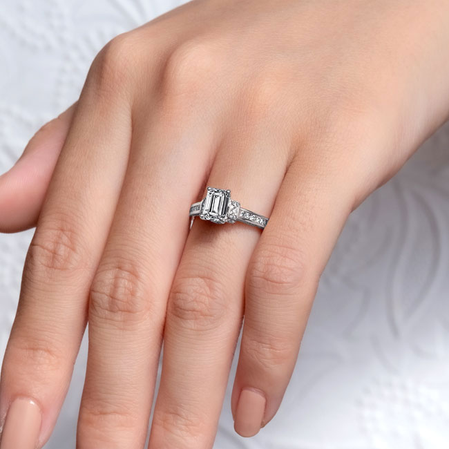  White Gold Emerald Cut Diamond Ring Image 3