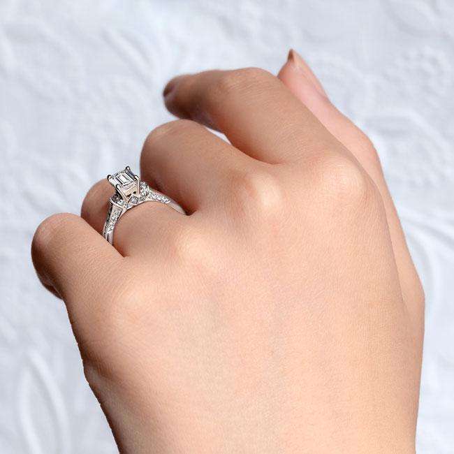  White Gold Emerald Cut Moissanite Ring Image 4
