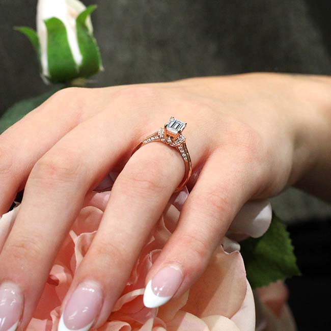 Rose Gold Emerald Cut Lab Grown Diamond Ring Image 7