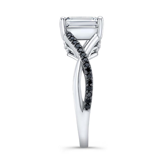  2 Carat Emerald Cut Black Diamond Accent Moissanite Ring Image 3