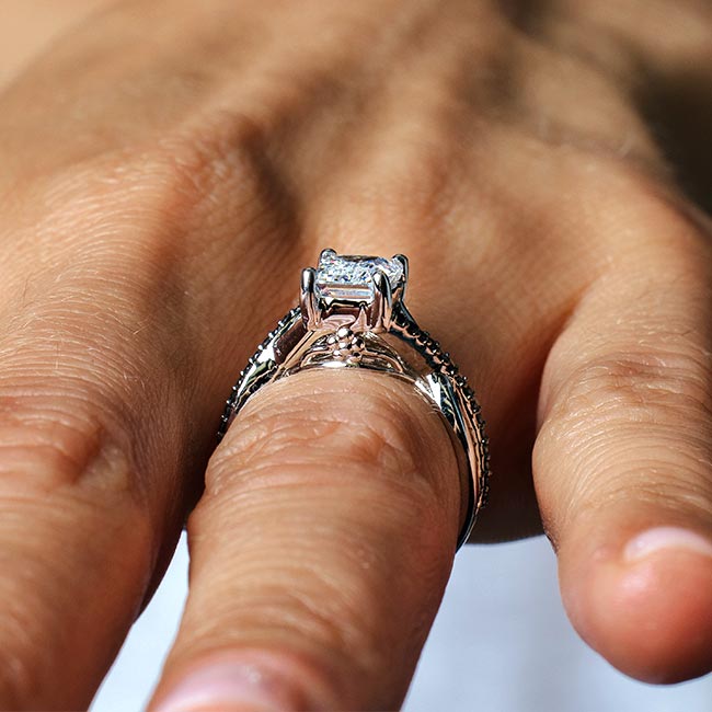 2 Carat Emerald Cut Black Diamond Accent Ring Image 6