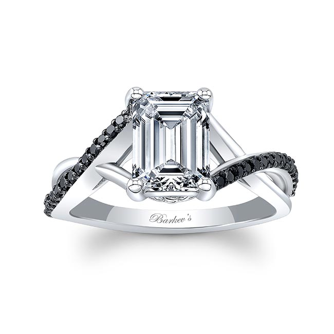  2 Carat Emerald Cut Black Diamond Accent Moissanite Ring Image 5