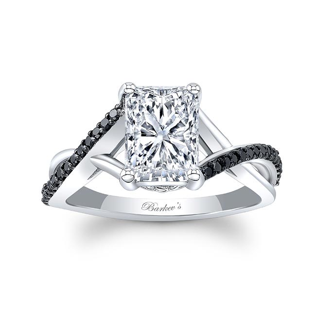 Platinum 2 Carat Radiant Cut Lab Diamond Ring With Black Diamonds