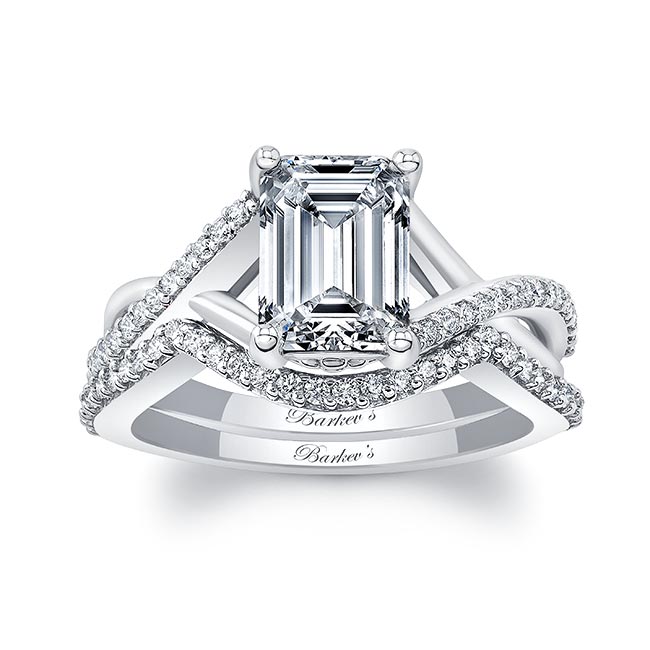  White Gold 2 Carat Emerald Cut Diamond Ring Set Image 5
