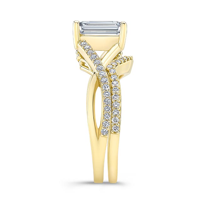 Yellow Gold 2 Carat Emerald Cut Diamond Ring Set Image 3